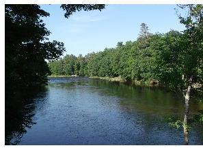 View from the Blair Bridge, downstream on the Pemigewasset River.