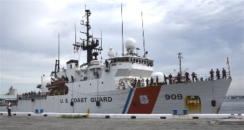 The USCG Cutter Campbell returns from patrol.